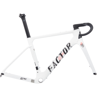 Factor Ostro Gravel White Grunge su Black Inc Thirty Four Clincher Disc Brake CeramicSpeed Shimano HG gravel dviračio rėmo kom